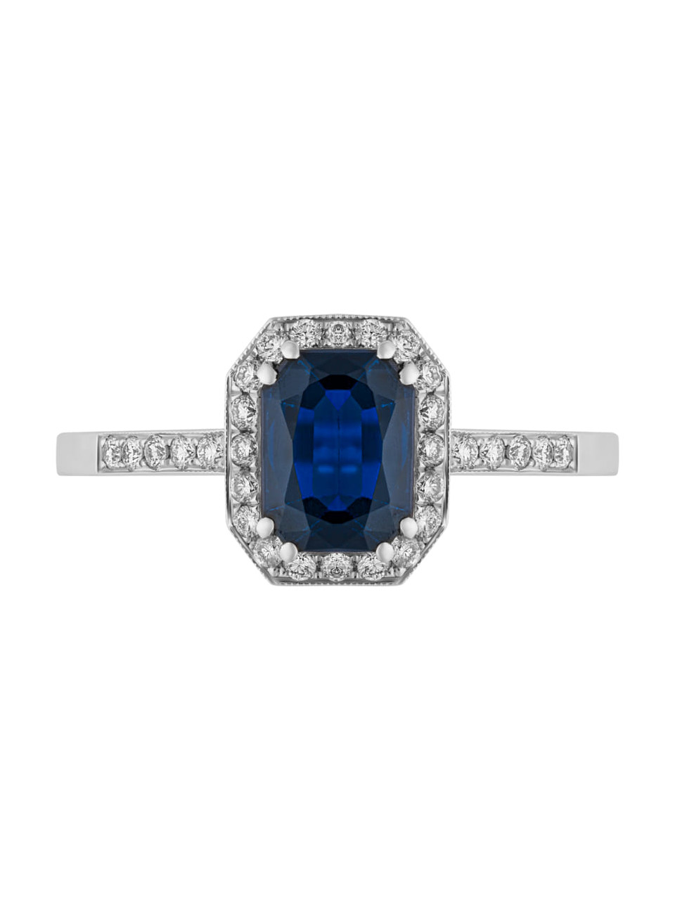 Pierścionek Rota e Rota z szafirem 1,61 ct i diamentami 0,25 ct – białe złoto - obrazek 2