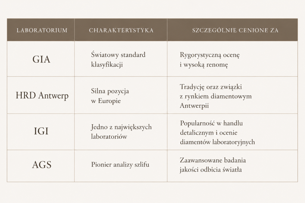 Porównanie najważniejszych laboratoriów certyfikujących diamenty