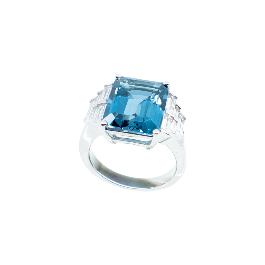 Pierścionek Atelier Pluciński z topazem 6,93 ct - białe złoto